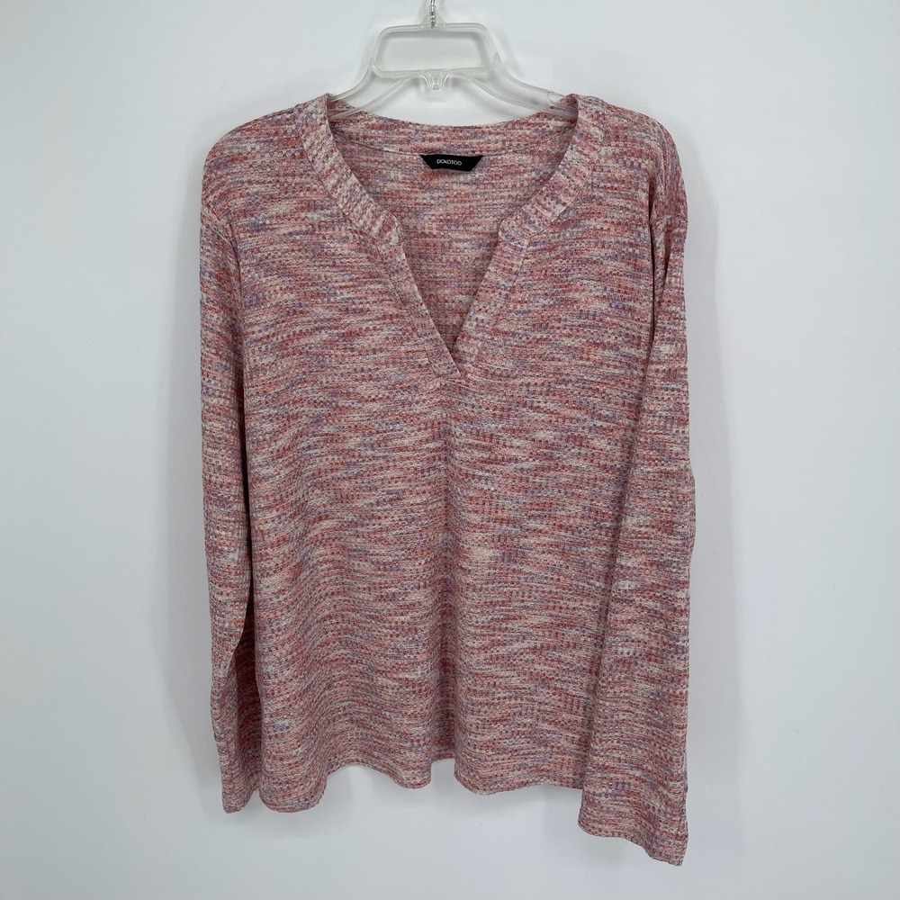 Dokotoo Women's Pink Marl Waffle Knit V-Neck Long Sleeve Tunic Top Size 2XL